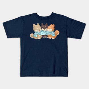 Trio Shiba Dog Sharing a Scarf Kids T-Shirt